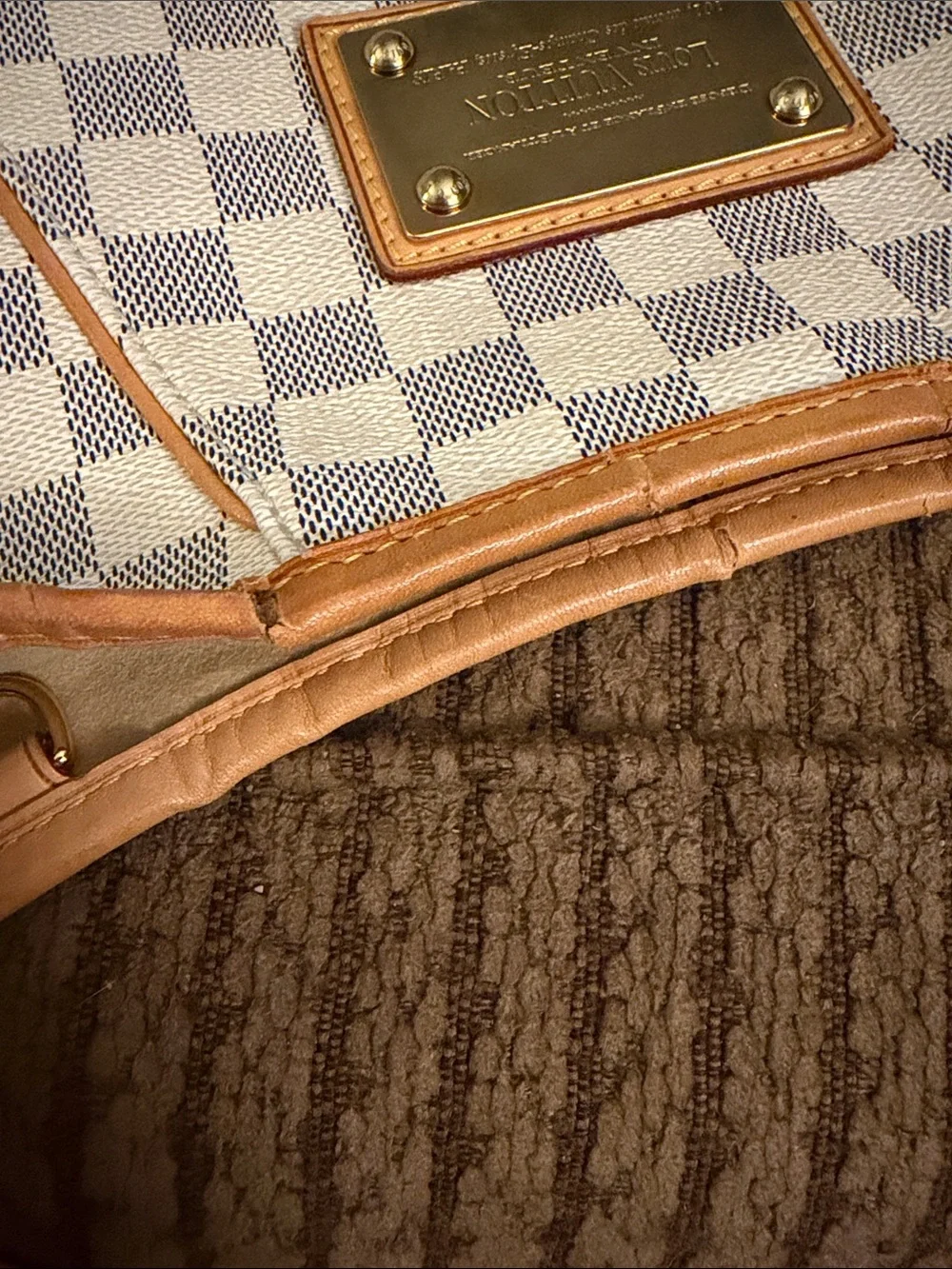 Louis Vuitton Damier Azur Galaria Canvas Shoulder Bag in White and Tan Leather